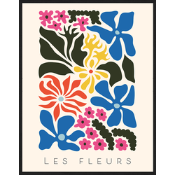 Any Image Print 'Les Fleurs' - Schilderij - Wanddecoratie - Inclusief beukenhouten lijst - Poster - 73x93cm - Zwarte lijst met Passe Partout