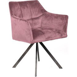 Eetkamerstoel Met Armleuning - Velvet Roze - Draaibaar - Set van 2