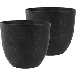 2x stuks bloempot/plantenpot van gerecycled kunststof zwart D45 en H38 cm - Plantenpotten