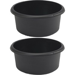 Set van 2x afwasteil/afwasbak - 8 liter - zwart - 38 x 38 x 13 cm - Afwasbak