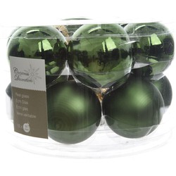 3 stuks - Kerstbal glas glans-mat diameter 5cm Dennen groen