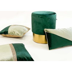 Dutch Decor MARIAN - Poef rond 36x36 cm - groen - goud - Hoogte 44 cm - velvet - Dutch Decor