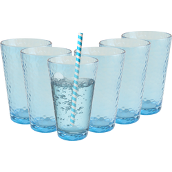 OTIX Waterglazen - Longdrink - Limonade - Glazen - Set van 6 - Stapelbaar - 300ml - Gehamerd Glas - Rookglas - Blauw