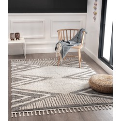 Milda vloerkleed - Geruit Scandinavische Stijl Modern Handgemaakt Look - Grijs / Beige - 200 X 290 CM