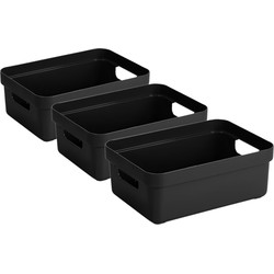 Sunware Opbergbox - 3x - kunststof - zwart - 9 liter - Opbergbox
