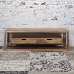 Tv Meubel Mangohout - 2 Lades - 140x35x35cm - Kast Sahara
