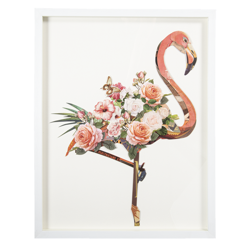 Clayre & Eef Schilderij - 64*4*82 cm - meerkleurig - kunststof / papier - rechthoek - flamingo - Clayre & Eef - 50320 - 