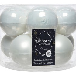 Kerstboomversiering winter witte kerstballen van glas 6 cm 10 stuks - Kerstbal