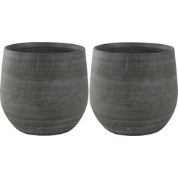 2x stuks plantenpotten/bloempotten in een strakke Modern design look mystic grijs Dia 26 cm en Hoogt - Plantenpotten