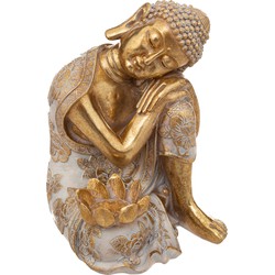 Atmosphera Boeddha beeldje zittend - binnen/buiten - polyresin - goud/wit - 23 cm - Beeldjes