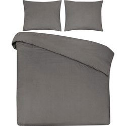 DoubleDry Dekbedovertrek 100% Natuurlijk Katoen - Tweepersoons 200x200/220 cm + 2 Kussenslopen - Ademend & Zacht - Grijs
