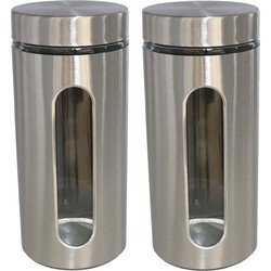 2x stuks voedsel bewaren keuken voorraad pot - zilver metaal - deksel - 1900 ml - Voorraadpot