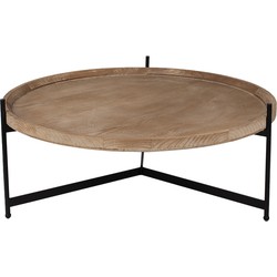 Clayre & Eef Salontafel  Ø 100x40 cm Bruin Zwart Hout Ijzer Rond Bijzettafel