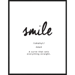 Any Image Print 'Smile' - Schilderij - Wanddecoratie - Inclusief beukenhouten lijst - Poster - 73x93cm - Zwarte lijst met Passe Partout