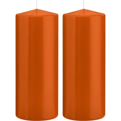 2x Kaarsen oranje 8 x 20 cm 119 branduren sfeerkaarsen - Stompkaarsen