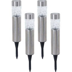 Set van 8x stuks solar tuinlampen/prikspots op zonne-energie 39 cm Rvs met glas - Prikspotjes