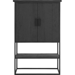 DTP Home Cabinet Beam small, 2 doors, open rack BLACK,140x90x40 cm, recycled teakwood