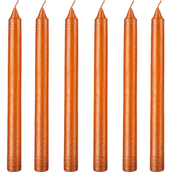 Set van 6 metallic oranje kaarsen H25