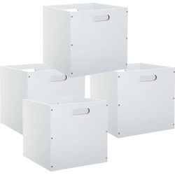 5Five Opbergmand/kastmandje - 4x - Wit - 31 x 31 x 31 cm - 29 liter - Vakkenkast manden - hout - Opbergmanden