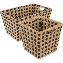 Set van 2x gevlochten rieten opbergmanden beige/zwart - Opbergmanden