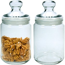 Set van 2x stuks voorraadpotten/bewaarpotten 1000 ml glas met glazen deksel - Voorraadpot