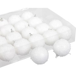 48x Kleine kunststof kerstballen met sneeuw effect wit 6 cm - Kerstbal