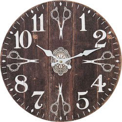Clayre & Eef Wandklok  Ø 34 cm Bruin Wit MDF Scharen Muurklok