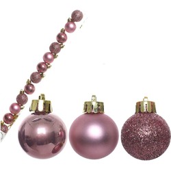 14x stuks onbreekbare kunststof kerstballen velvet roze 3 cm - Kerstbal