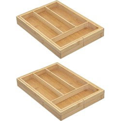 Set van 2x stuks bestekbakken/keuken organizers uitschuifbaar 4 tot 6-vaks bamboe 35 x 25 cm - Bestekbakken