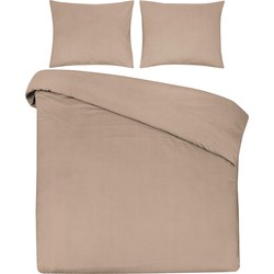 DoubleDry Dekbedovertrek 100% Natuurlijk Katoen - Tweepersoons 200x200/220 cm + 2 Kussenslopen - Ademend & Zacht - Beige