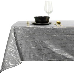 Unique Living tafelkleed kerst -grijs/zilver - gouden streep-250 x 145cm - Tafellakens