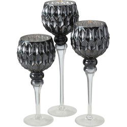 Deco by Boltze kaarsenhouders - 3x - antraciet - glas - 30-40 cm - Waxinelichtjeshouders