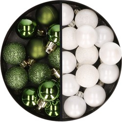 34x stuks kunststof kerstballen groen en wit 3 cm - Kerstbal