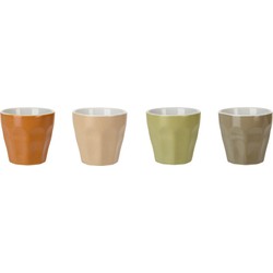 Excellent Houseware Koffie/espresso kleine kopjes - set van 4x stuks - porselein - Earth colours - 90 ml - Koffie- en theeglazen