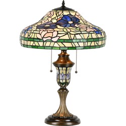 LumiLamp Tiffany Tafellamp  Ø 46x60 cm  Beige Groen Glas Kunststof Rond Bloemen Tiffany Bureaulamp