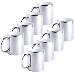 8x Zilveren koffie mokken/bekers met metallic glans 350 ml - Bekers