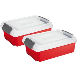 Sunware 2x opslagbox kunststof 30 liter rood 59 x 39 x 17 cm met extra hoge deksel - Opbergbox