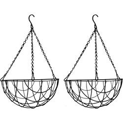 Bloempot hangmand - 2x - zwart - incl ophangmateriaal - 25 cm - Plantenpotten