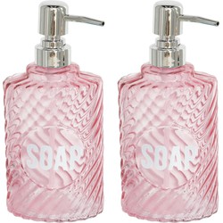 2x stuks zeeppompjes/zeepdispensers parel roze van glas 500 ml - Zeeppompjes