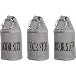 Canvas deurstopper grijs met ring - 3x -H 28 cm - Deur vastzetter - Deurstoppers
