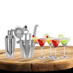 Excellent Houseware cocktails maken set 6-delig met 4x Margarita glazen - Cocktailshakers