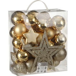 House of Seasons Plastic Kerstballen Set met Piek - 40 Stuks - Ø8 cm - Goud