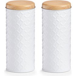 Zeller voorraad/bewaar blik voor koffiepads - 2x - wit - 18 x 7,5 cm - Voorraadblikken