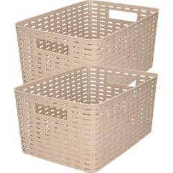 4x stuks rotan gevlochten opbergmand/opbergbox kunststof - Taupe - 22 x 33 x 16 cm - Opbergbox