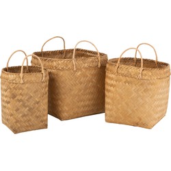 J-line - Set Van 3 Manden Vierkant Rotan Naturel - 44x44x46cm