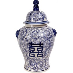 Fine Asianliving Chinese Gemberpot Handgeschilderd Porselein Blauw Wit