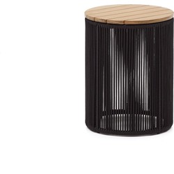 Kave Home - Bijzettafel Dandara van staal, zwart touw en massief acaciahout Ø40 cm FSC 100%.