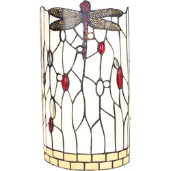LumiLamp Wandlamp Tiffany  20x10x36 cm Wit Zwart Glas Metaal Halfrond Libelle Muurlamp