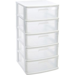 Plasticforte Ladeblok 5x lades - wit/transparant - L40 x B39 x H81 cm - Ladeblok