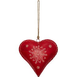 Clayre & Eef Hanger Hart 27x12x27 cm Rood Ijzer Hartvormig Bloem Woondecoratie